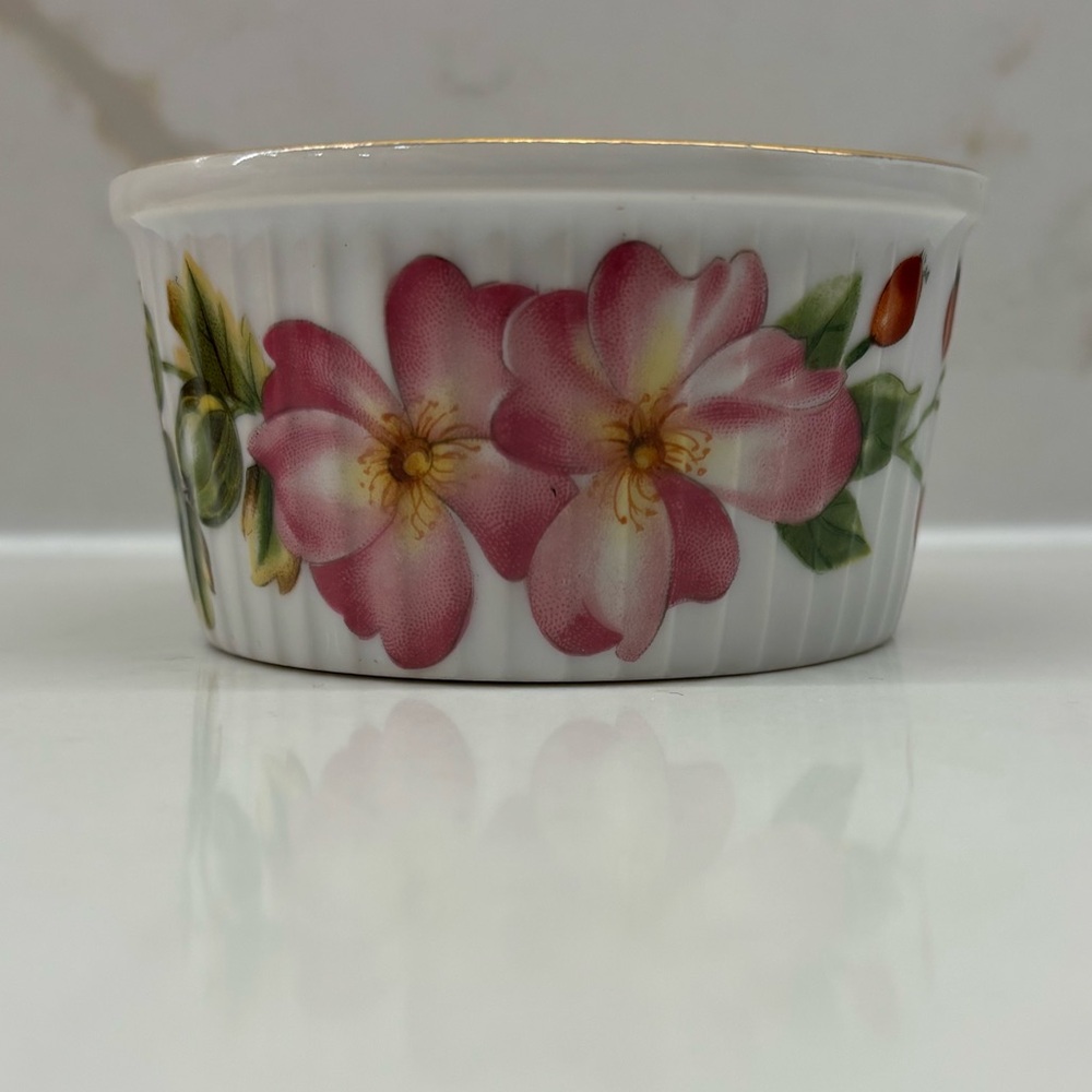 Vintage Royal Worcester Pershore Floral Porcelain Ramekin Trinket Candy Dish